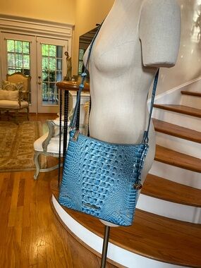 NWOT Brahmin Aura Blue Embossed Crossbody Bag